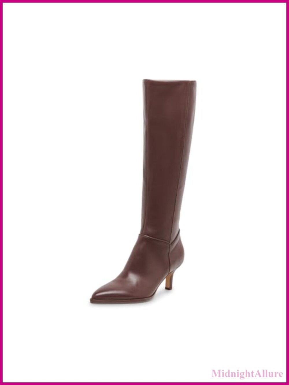 Knee High Kitten Heel Pointed Toe Leather Boot
